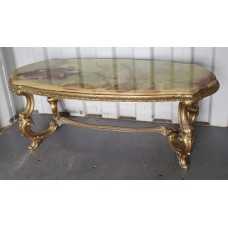 Heavy Vintage Brass Coffee Table with Shaped Onyx Top