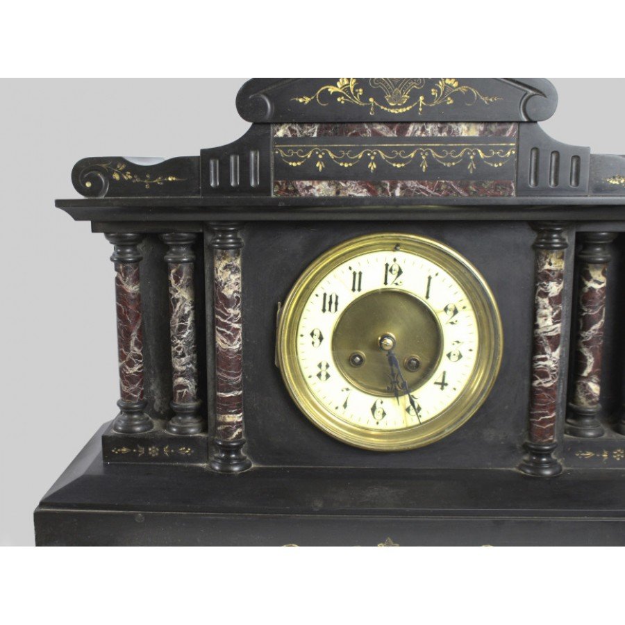 19TH CENTURY VICTORIAN BLACK MARBLE MANTLE CLOCK - Debenham Antiques