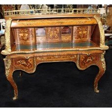 Louis XV Style Heavily Inlaid Cylinder Fronted Royal Desk