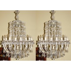 Impressive Pair of Large 19 Light Louis XV Style Crystal Chandeliers