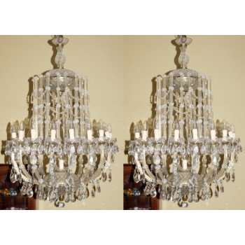 Impressive Pair of Large 19 Light Louis XV Style Crystal Chandeliers