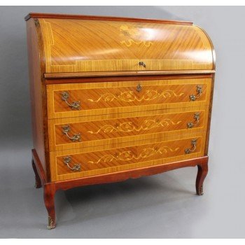 Inlaid Cylinder Fronted Antique Style Bureau