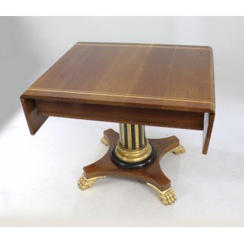 Inlaid Mahogany Sofa Table with Carved Gilt Pedestal