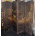 Interesting Antique Hand Painted Four Fold Leather Bound Dressing Screen