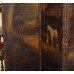 Interesting Antique Hand Painted Four Fold Leather Bound Dressing Screen