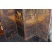 Interesting Antique Hand Painted Four Fold Leather Bound Dressing Screen