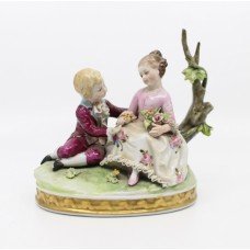 Italian Capodimonte Porcelain Figural Group of Girl & Boy