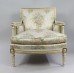 Italian Painted & Gilt Carved Wood Silik Upholstered Armchair