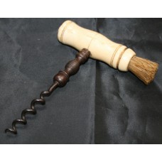 19th c. Steel Corkscrew with Turned Ivory Handle & Brush