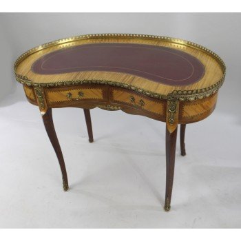 French Kidney Shaped Galleried Inlaid Desk