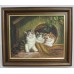Small Oil Painting of Kittens Signed Set in Frame