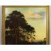 Large Antique Romantic Landscape at Sunset Oil on Canvas