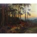 Large Antique Romantic Landscape at Sunset Oil on Canvas
