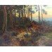 Large Antique Romantic Landscape at Sunset Oil on Canvas