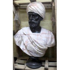 Large Classical Style Carved Marble Bust of Turbanned Man