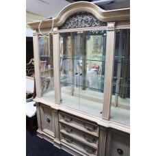Large Painted Craquelure Decapé Mirrored Display Cabinet