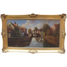 Atmospheric Bruges Canal Landscape Oil on Canvas 