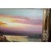 Large Oil Painting Far East Sunset Landscape Signed Set in Gilt Frame
