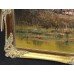 Large Oil Painting Far East Sunset Landscape Signed Set in Gilt Frame
