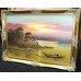 Large Oil Painting Far East Sunset Landscape Signed Set in Gilt Frame