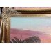 Large Oil Painting Far East Sunset Landscape Signed Set in Gilt Frame