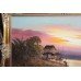 Large Oil Painting Far East Sunset Landscape Signed Set in Gilt Frame