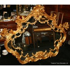 Ornate Carved Gilt Rococo Style Looking Glass Mirror