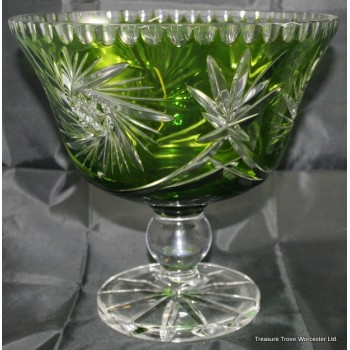 Large Green Overlay Crystal Footed Bowl