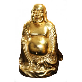 Large Hand Carved Giltwood Seated Laughing Buddha