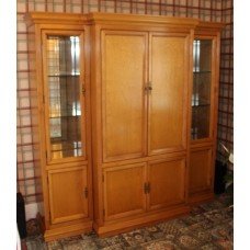 Large Heavy Cherry Wood Finish Television Cabinet Surmounted by Display Cabinets
