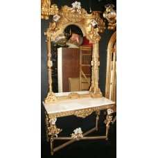 Large Marble Topped Gilt Side Table & Ornate Mirror