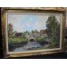 Large Oil Painting Landscape Signed Set in Gilt Frame