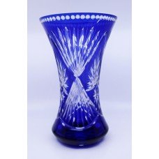 Large Stourbridge Glass Blue Overlay Crystal Vase