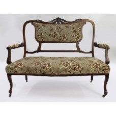 Late Victorian Walnut Framed Upholstered Two Seater Sofa