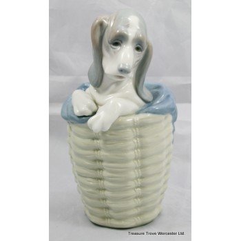 Lladro "Dog in Basket" Figurine