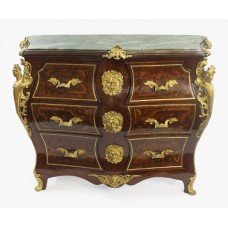 Louis XV Style Inlaid Marble Topped Bombe Commode