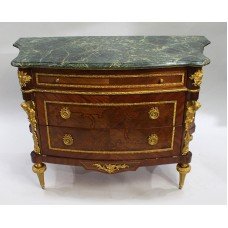 French Marble Topped Bow Fronted Commode with Gilt Metal Mounts