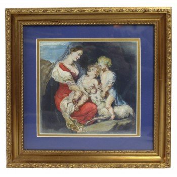 19th c. Italian Madonna & Child Watercolour Framed