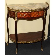 Marble Topped Brass Galleried Inlaid Mahogany Side Table by Epstein of London