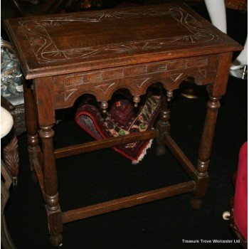 Oak Gothic Pugin Style Carved Occasional Table