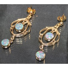 Fine Pair of Elegant 9ct Art Nouveau Style Opal Drop Earrings