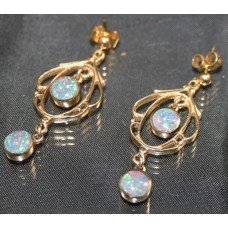 Fine Pair of Elegant 9ct Art Nouveau Style Opal Drop Earrings