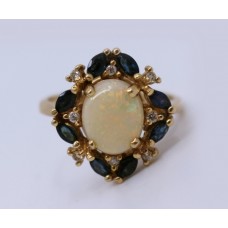 Opal, Sapphire & Diamond 14ct Gold Ring