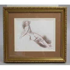 Original Red Chalk & Ink Nude Study Set in Gilt Frame