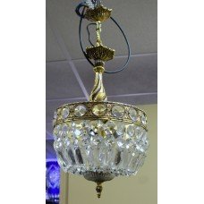 Ornate Brass & Crystal French Style Baguette Chandelier