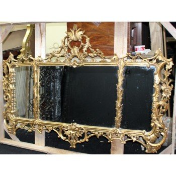 Ornate Gilt Antique Style Carved Wood Overmantle Mirror