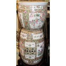 Ornate Hand Decorated Chinese 20th c. Ceramic Urns & Seat 