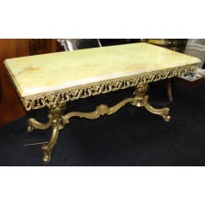Ornate Heavy Brass Coffee Table with Onyx Top