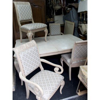 Large Painted Craquelure Decapé Dining Table & 6 Chairs