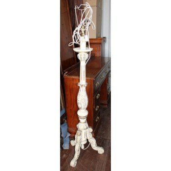 Painted Cream & Gilt French Style Carved Wood Standard Lamp